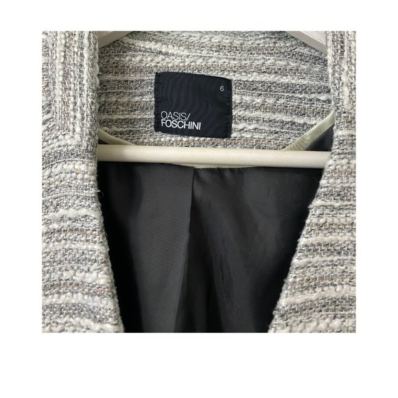 OASIS/FOSCHINI Tweed Style Light Grey and White Line Details Jacket 6 - Picture 3 of 4